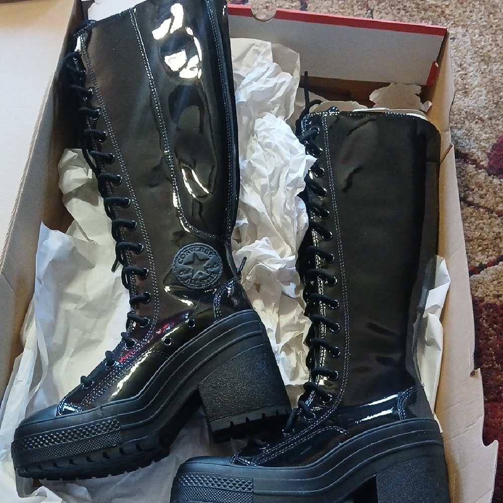 Converse Shiny Black Heeled Boots